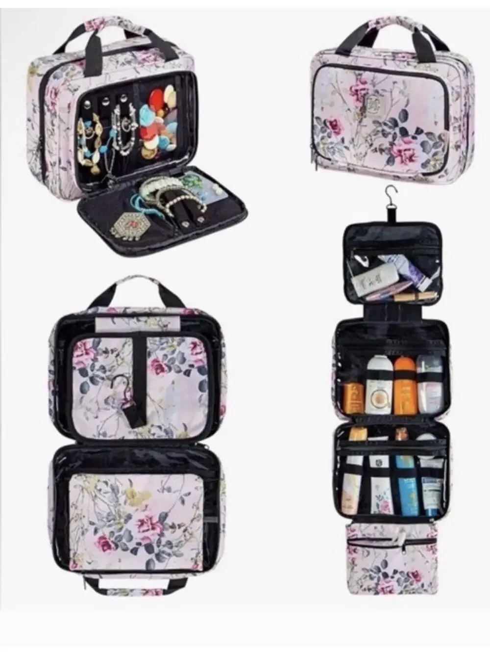 Floral Hanging Travel Cosmetic Bag - Pink Floral